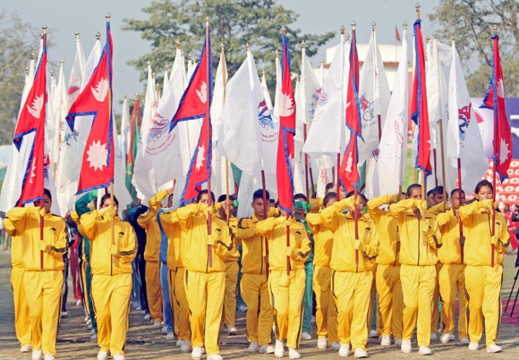 Athletes taking part in a march-past during the opening ceremony of the 7th National Games, in Biratnagar, on Friday, December 23, 2016. Photo: THT